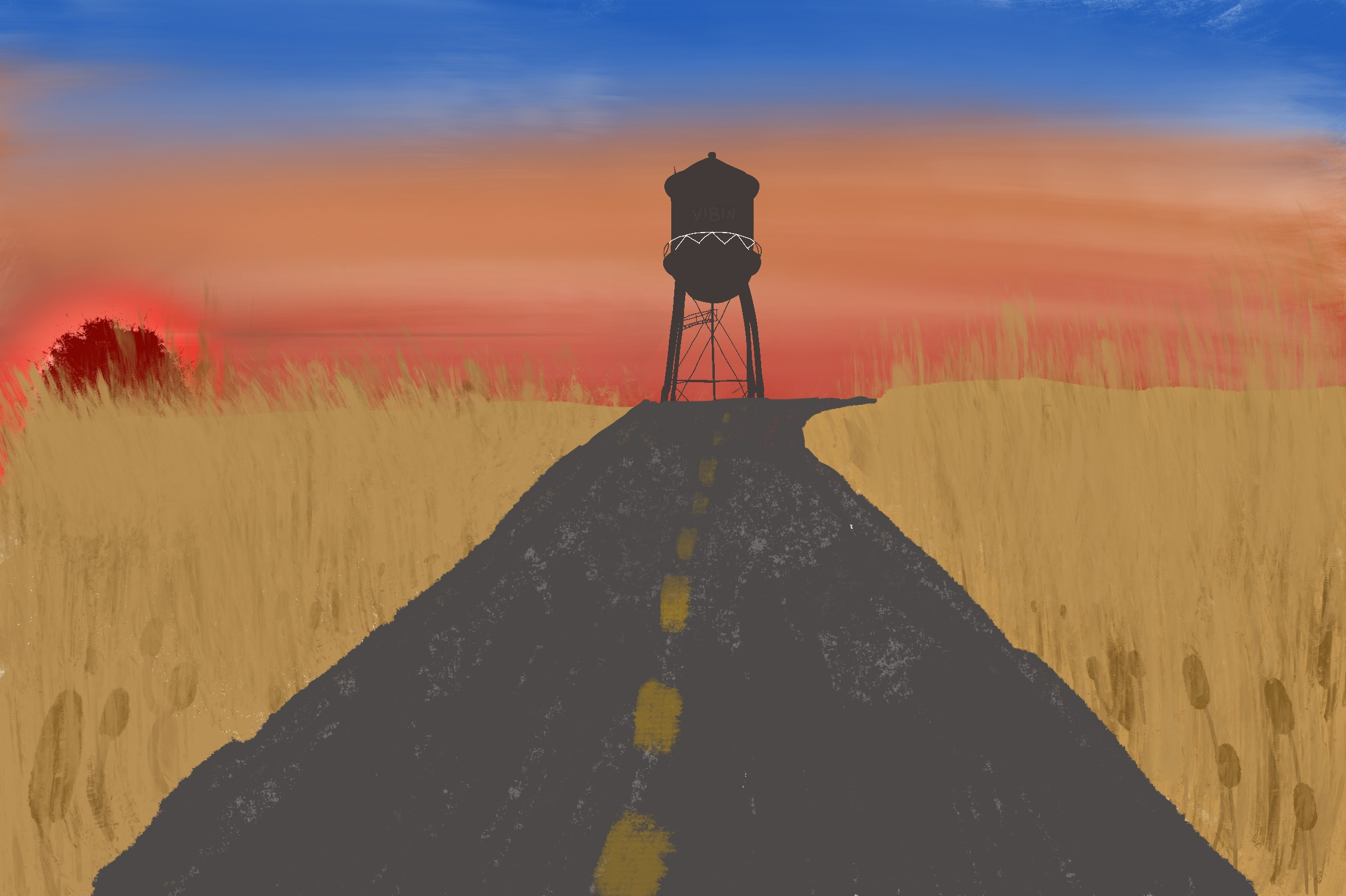 water tower at dusk