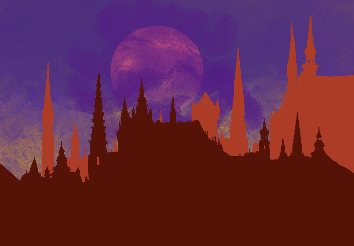The Moon Persists Wall Art – moody moonlit city silhouette artwork