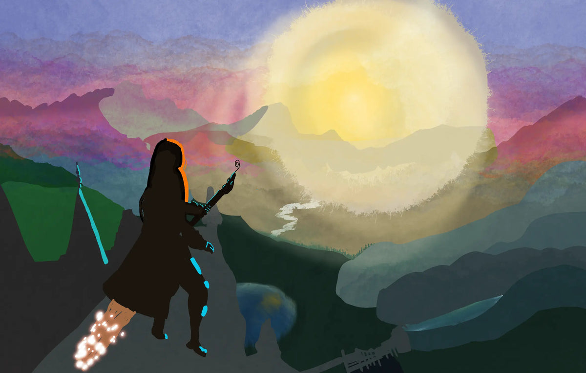 Witch at Golden Hour Wall Art – magical sunset landscape print